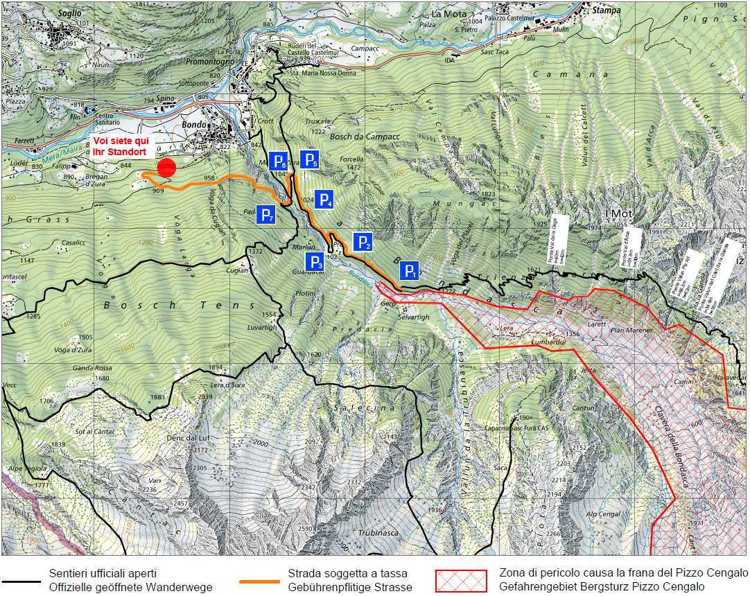 cartina strada Bondo Val Bondasca
